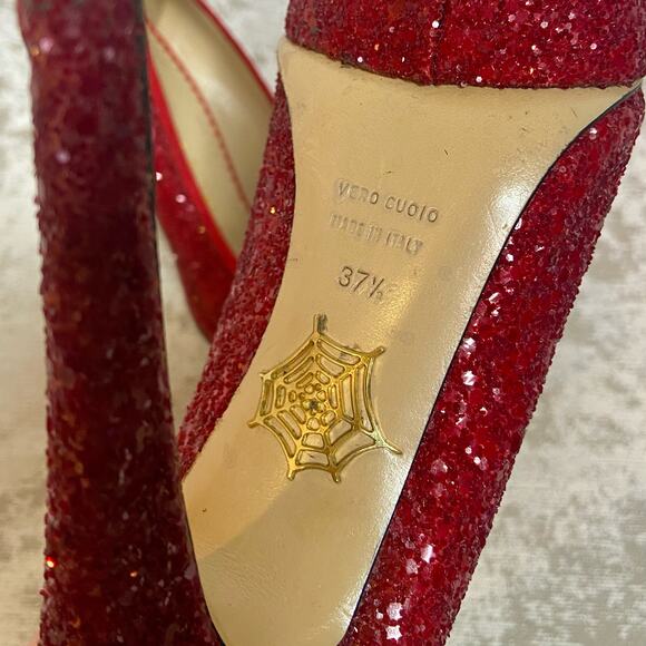 Charlotte Olympia Priscilla Glitter Platform Stiletto Pump in Red - Picture 8 of 9
